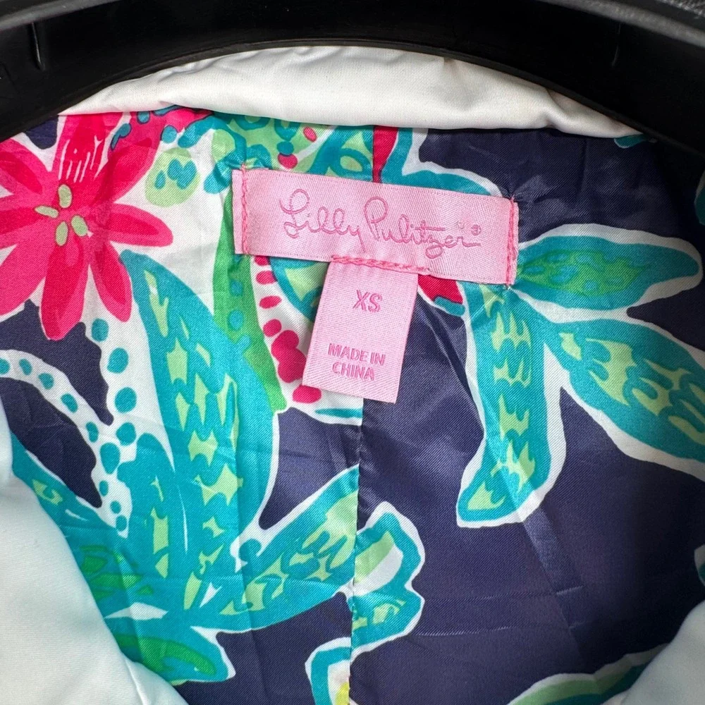 Lilly Pulitzer Womens White Quilted Down Puffer Vest Floral Lining Gold Zip XS - Picture 3 of 8